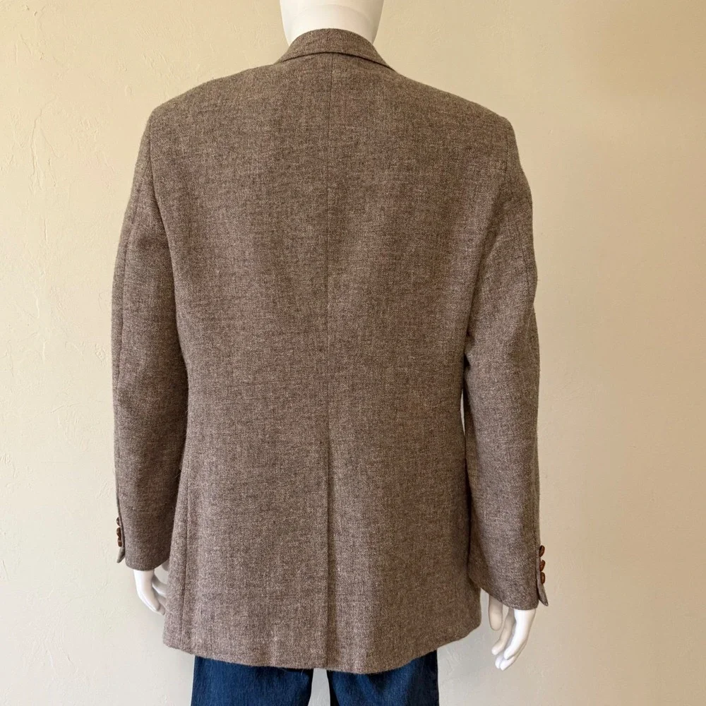 Rare Vintage Levis Mens Brown Tweed 100% Wool Blazer‎ with Leather Buttons 42R